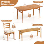 6 Pieces Patio Acacia Wood Dining Set with Bench Rectangular Table and Chairs - Image 4