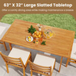 3 Pieces Patio Dining Set Acacia Wood Outdoor Rectangular Picnic Table and 2 Benches - Image 5