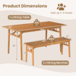 3 Pieces Patio Dining Set Acacia Wood Outdoor Rectangular Picnic Table and 2 Benches - Image 4