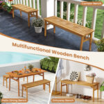 3 Pieces Patio Dining Set Acacia Wood Outdoor Rectangular Picnic Table and 2 Benches - Image 7