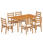 7 Pieces Patio Acacia Wood Dining Set Outdoor Rectangular Table and Chairs Set - Image 2