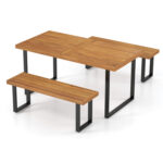 3 Pieces Patio Dining Table Set 63â€ Rectangle Table and 2 Backless Bench - Image 3