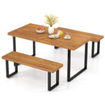 3 Pieces Patio Dining Table Set 63â€ Rectangle Table and 2 Backless Bench - Image 4