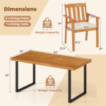 7 Pieces Patio Dining Table Set 63â€ Rectangle Table and 6 Acacia Wood Armchairs - Image 5