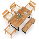 6 Pieces Patio Dining Table Set 63â€ Rectangle Table with 4 Acacia Wood Armchairs and Backless Bench - Image 3