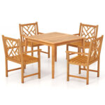 5-Pieces Patio Dining Table Set Wood Square Dining Table with 4 Chairs and Slatted Tabletop - Image 4