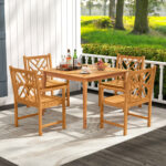 5-Pieces Patio Dining Table Set Wood Square Dining Table with 4 Chairs and Slatted Tabletop - Image 2