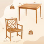 5-Pieces Patio Dining Table Set Wood Square Dining Table with 4 Chairs and Slatted Tabletop - Image 5