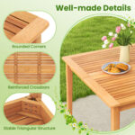 5-Pieces Patio Dining Table Set Wood Square Dining Table with 4 Chairs and Slatted Tabletop - Image 8
