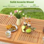 9-Pieces Patio Dining Table Set Wood Rectangular Dining Table with 8 Chairs and Slatted Tabletop - Image 6