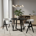 3-Piece Mid-Century Dining Set with 36â€ Round Pedestal Table and 2 Sherpa Upholstered Chairs