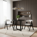 3-Piece Mid-Century Dining Set with 36â€ Round Pedestal Table and 2 Sherpa Upholstered Chairs - Image 2