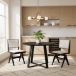3-Piece Mid-Century Dining Set with 36â€ Round Pedestal Table and 2 Swivel Sherpa Upholstered Chairs