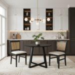 3-Piece Mid-Century Dining Set with 36â€ Round Pedestal Table and 2 Farmhouse Rattan Dining Chairs