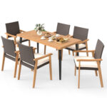 7-Pieces Patio Dining Table Set Acacia Wood Table and 6 Armchairs - Image 4