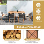 7-Pieces Patio Dining Table Set Acacia Wood Table and 6 Armchairs - Image 11
