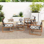 5 Pieces PE Wicker Patio Furniture Set with Acacia Wood Frame - Image 2