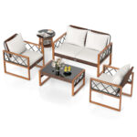5 Pieces PE Wicker Patio Furniture Set with Acacia Wood Frame - Image 3