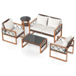 5 Pieces PE Wicker Patio Furniture Set with Acacia Wood Frame - Image 4