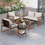 5 Pieces PE Wicker Patio Furniture Set with Acacia Wood Frame - Image 6