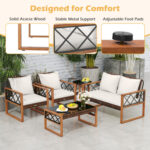 5 Pieces PE Wicker Patio Furniture Set with Acacia Wood Frame - Image 11