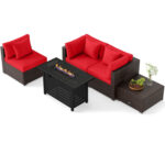 Heavy-duty Frame Rattan Sofa Set with 60000 BTU Firepit Table - Image 4