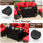 Heavy-duty Frame Rattan Sofa Set with 60000 BTU Firepit Table - Image 11