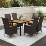 Outdoor Dining Set for 6 Patio Wicker Armchairs and Acacia Wood Table - Image 2