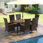 Outdoor Dining Set for 6 Patio Wicker Armchairs and Acacia Wood Table - Image 6