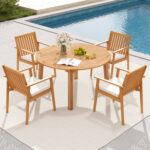 5 Pieces Acacia Wood Patio Dining Set with Umbrella Hole - Image 2