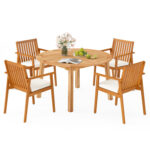 5 Pieces Acacia Wood Patio Dining Set with Umbrella Hole - Image 4