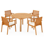 5 Pieces Acacia Wood Patio Dining Set with Umbrella Hole - Image 3