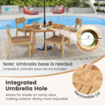 5 Pieces Acacia Wood Patio Dining Set with Umbrella Hole - Image 7
