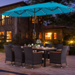 11 Pieces Patio Dining Set 15ft Double-Sided Patio Umbrella (Base Included) and Outdoor Rattan Furniture Set with 8 Stackable Chairs - Image 3
