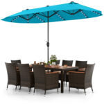 11 Pieces Patio Dining Set 15ft Double-Sided Patio Umbrella (Base Included) and Outdoor Rattan Furniture Set with 8 Stackable Chairs - Image 4
