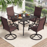 5 Pieces Outdoor Dining Set with 4 Swivel Chairs and 36 Inch Square Patio Table - Image 2