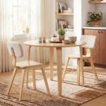 3 Piece Dining Table Set with 2 Padded Dining Chairs and Rubber Wood Table - Image 2