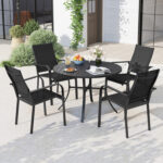 5 Pieces Patio Dining Set for 4 42.5 inch Outdoor Round Metal Table - Image 2