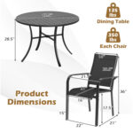 5 Pieces Patio Dining Set for 4 42.5 inch Outdoor Round Metal Table - Image 3