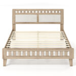 Wood Bed Frame with Upholstered Headboard Mid Century Style