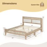 Wood Bed Frame with Upholstered Headboard Mid Century Style - Image 4