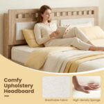 Wood Bed Frame with Upholstered Headboard Mid Century Style - Image 7