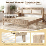 Wood Bed Frame with Upholstered Headboard Mid Century Style - Image 8
