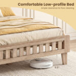 Wood Bed Frame with Upholstered Headboard Mid Century Style - Image 9