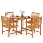 5-Piece Outdoor Square Patio Dining Set for 4 with Acacia Table & Armchairs - Image 3