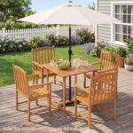 5-Piece Outdoor Square Patio Dining Set for 4 with Acacia Table & Armchairs