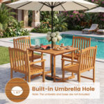 5-Piece Outdoor Square Patio Dining Set for 4 with Acacia Table & Armchairs - Image 10