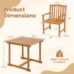 5-Piece Outdoor Square Patio Dining Set for 4 with Acacia Table & Armchairs - Image 4