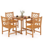 5-Piece Square Patio Dining Set for 4 with Acacia Table & Armchairs for Outdoor - Image 2