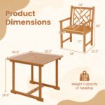 5-Piece Square Patio Dining Set for 4 with Acacia Table & Armchairs for Outdoor - Image 3